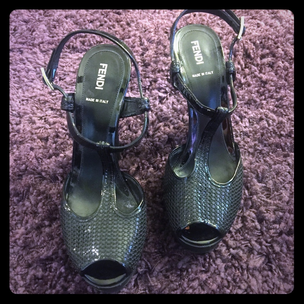 Black Fendi Platform Stilettos with Rubber Heel